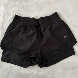 Black Athletic Shorts, Mid/High Rise, Spandex Attached Underneath